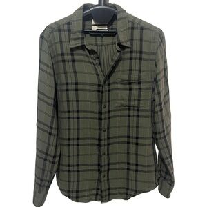 Madewell Women’s Perfect Fit Green Boyfriend Flannel Shirt Medium